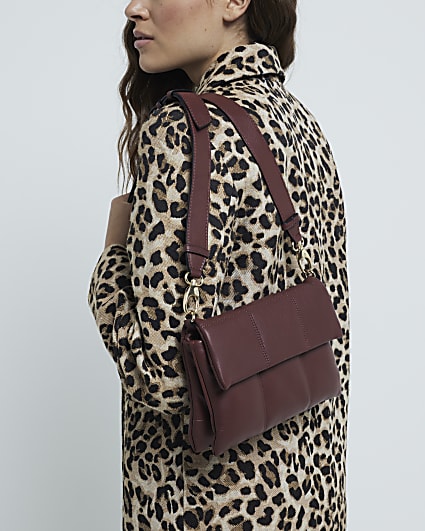 Brown suede studded fringe duffle bag River Island