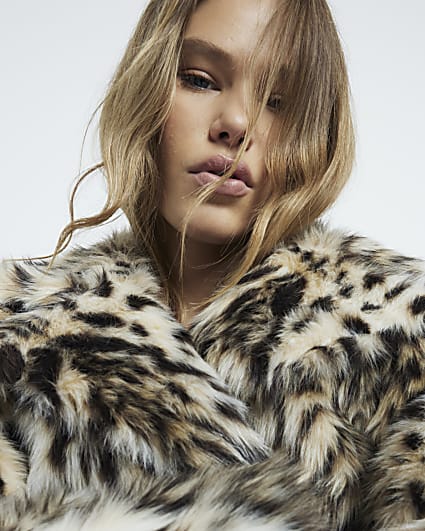 Furry leopard print coat store