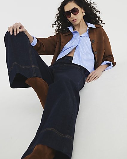 Blue high waisted wide leg crop jeans River Island