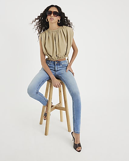 Blue Mid Rise Skinny Jeans