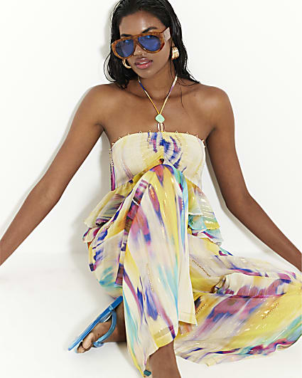 Purple Blurred Print Wide Leg Beach Trousers
