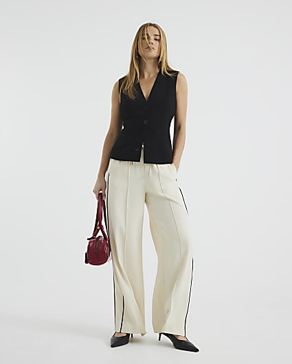 Black V Neck Button Front Waistcoat