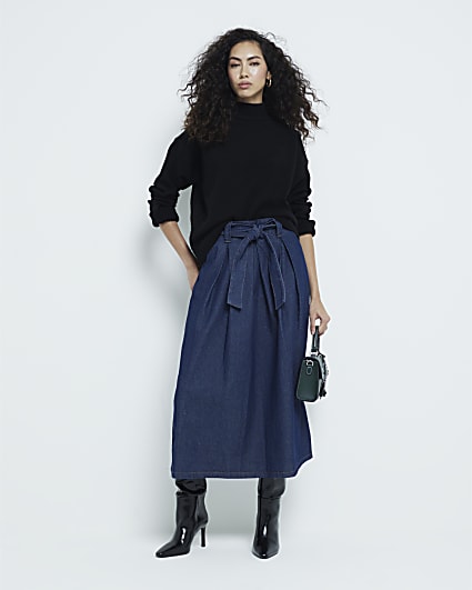 High waisted denim skirt river island deals