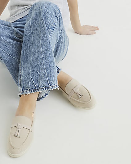Cream Gum Sole Faux Suede Loafers