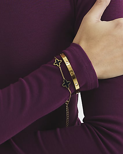 Pack of 2 Gold Bangle Clover Bracelets