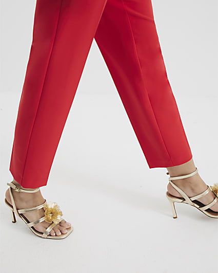Rose gold leather woven buckle sandals River Island