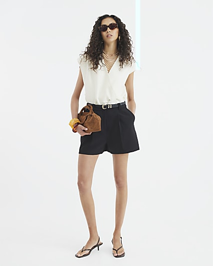 Black Tailored Belted shorts