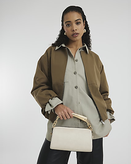 Cream Metal Handle Crossbody Bag