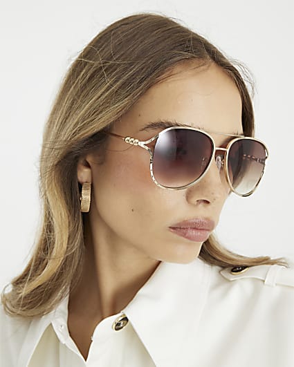 Brown Beaded Aviator Sunglasses
