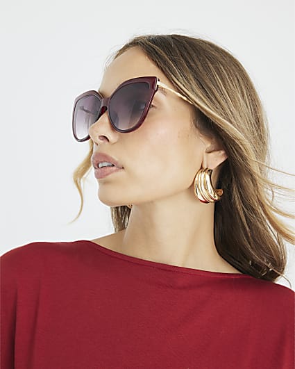 Red Cat Eye Gold Arm Sunglasses
