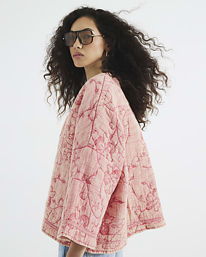 Pink Quilted Floral Oversized Jacket