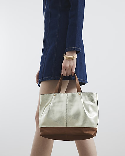 Gold Metallic Leather Shopper Bag