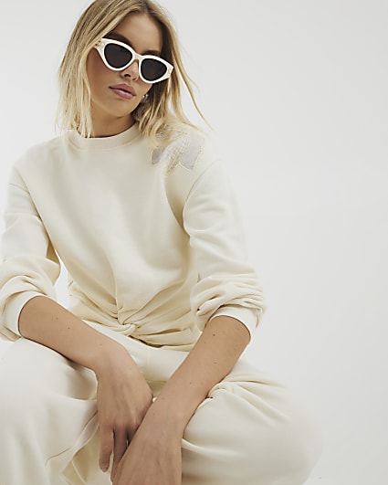 Cream Long Sleeve Floral Sweatshirt