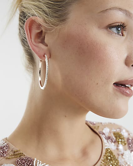 Rose Gold Diamante Hoop Earrings