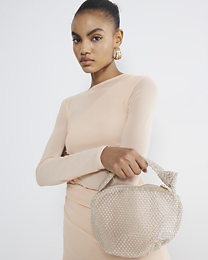 Pink Diamante Mesh Scoop Bag
