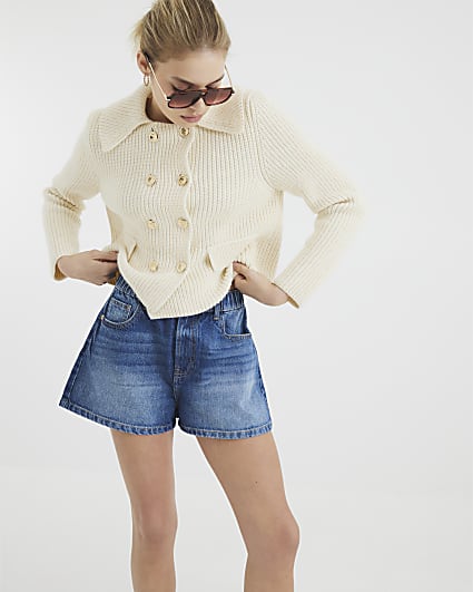 Blue Denim Elasticated A Line Shorts