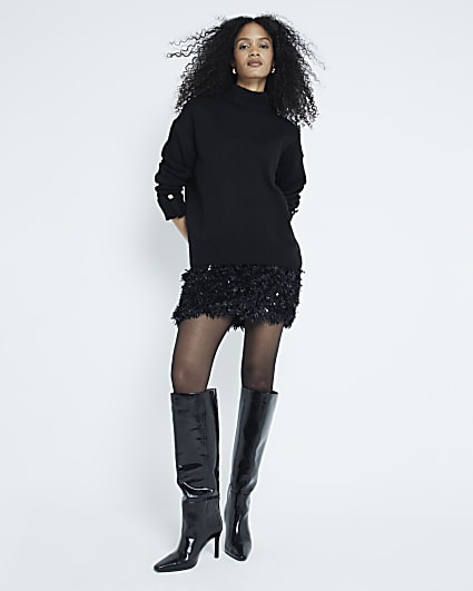 Black leather mini skirt River Island