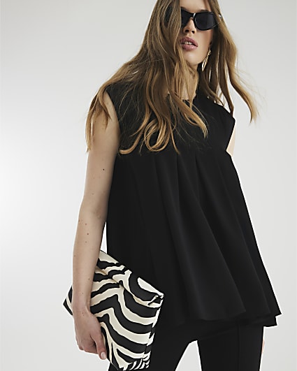 Black Pleated Tank Top