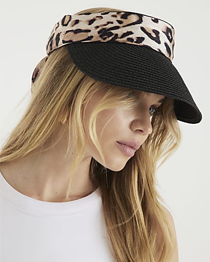 Black Leopard Tie Visor Hat
