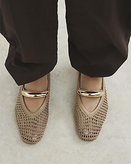 Beige Crochet Ballet Pumps