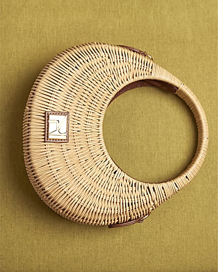 Beige Straw Basket Scoop Bag
