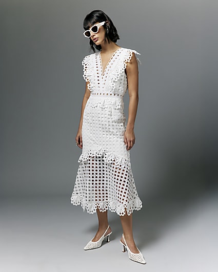 White Broderie Midi Dress