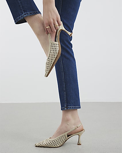 Gold Woven Sling Back Court Heels