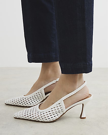 White Woven Sling Back Court Heels
