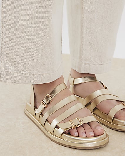 Gold Strappy Footbed Sandals