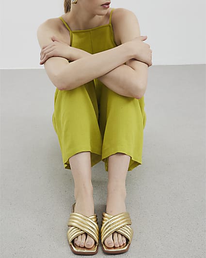 Gold Padded Cross Strap Mule Sandals
