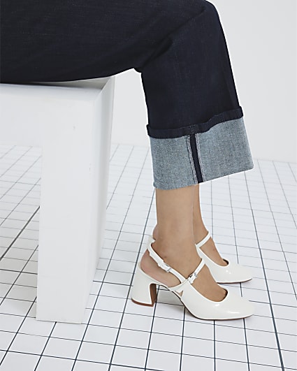 White Curved Block Court Heels