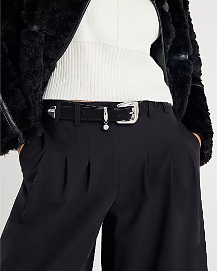 Black Bubble Buckle Suede Belt