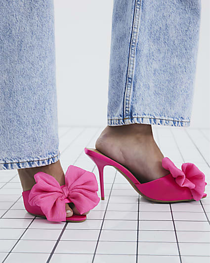 Pink Satin Oversized Bow Mule Heels