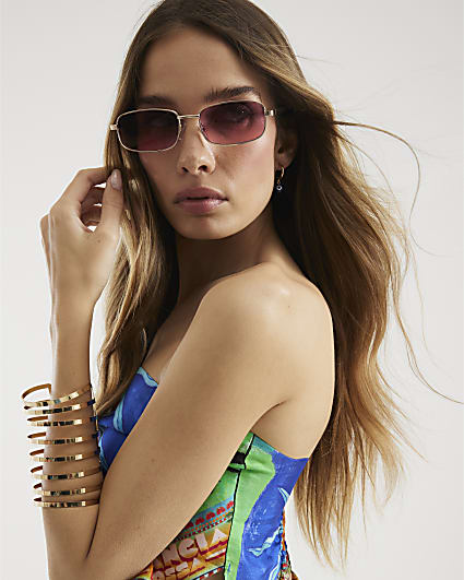 Purple Rectangular Slim Sunglasses