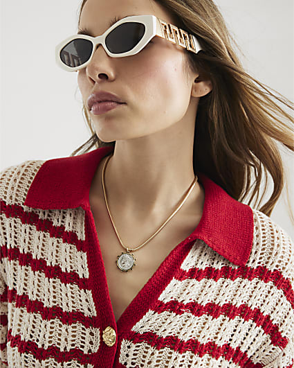 Cream Slim Hexagon Sunglasses