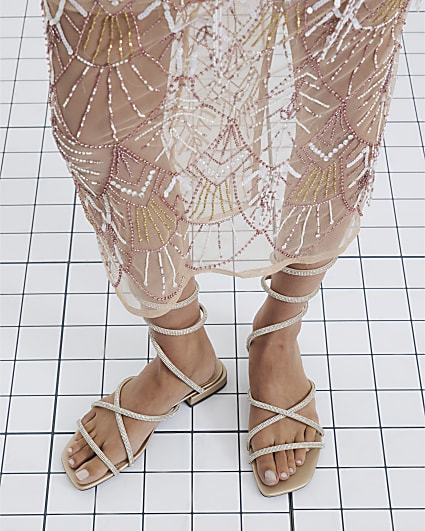 Silver Embellished Wire Swirl Flat Sandals