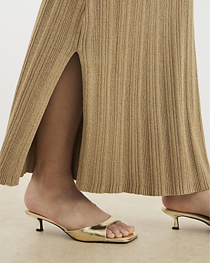 Gold Kitten Heeled Mule Sandals