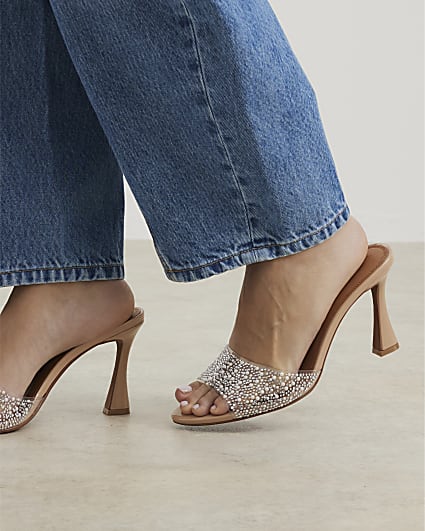 Pink Pearl Perspex Heeled Mule Sandals