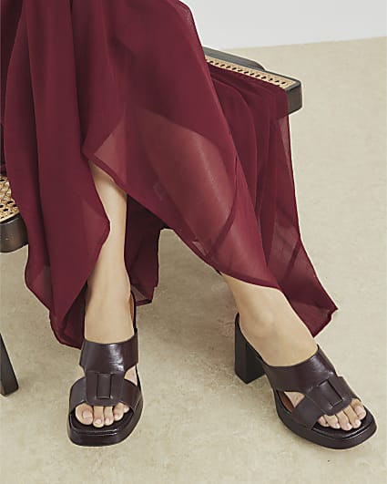 Red Cut Out Platform Heeled Mules