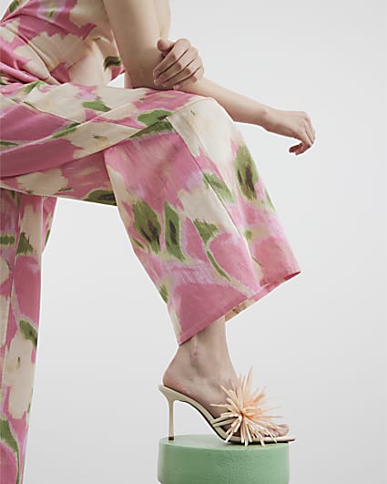 Pink Strappy Flower Heeled Sandals