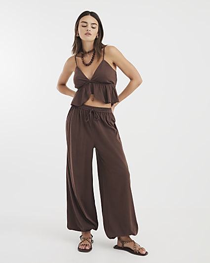 Brown Balloon Trousers and Cami Top Set