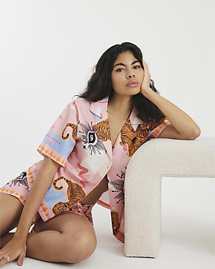 Pink Printed Shirt Pyjama Set