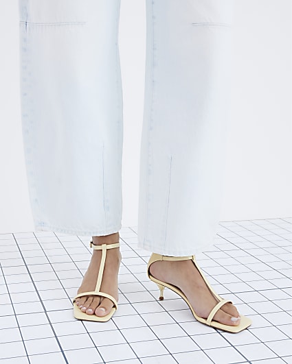 Yellow Kitten Heel T Bar Sandals