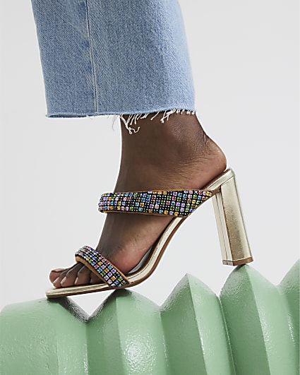 Multi Colour Diamante Strap Heeled Sandals