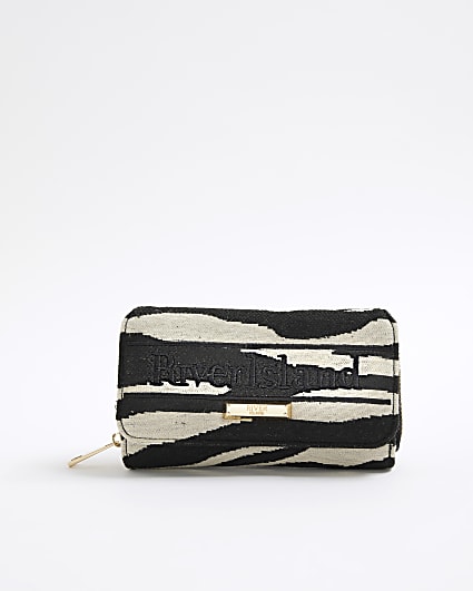 Black Zebra Print Embroidered Purse
