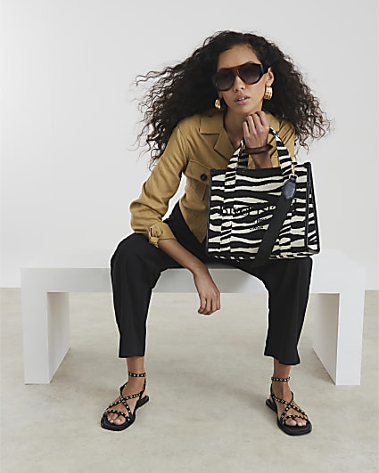 Black Zebra Embroidered Tote Bag