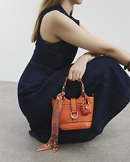 Orange Small Panelled Bucket Bag