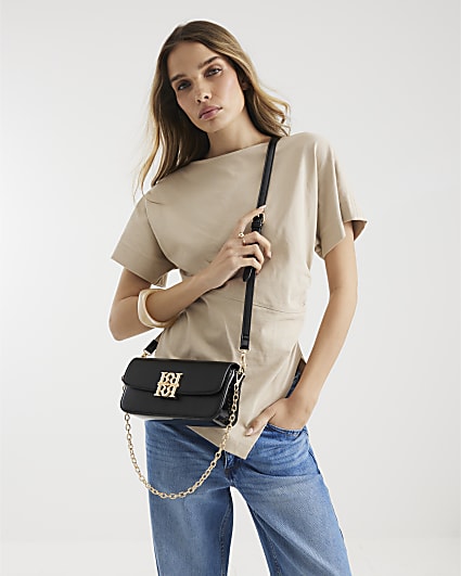 Black RR Cross Body Satchel Bag
