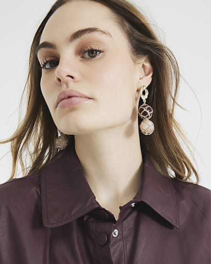 Brown Thread Ball Drop Earrings