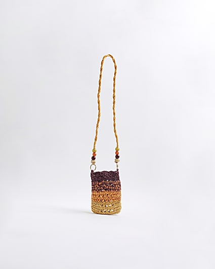 Multi Colour Raffia Cross Body Phone Pouch